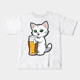 Funny and Cute Kitten Beer Party Kids T-Shirt